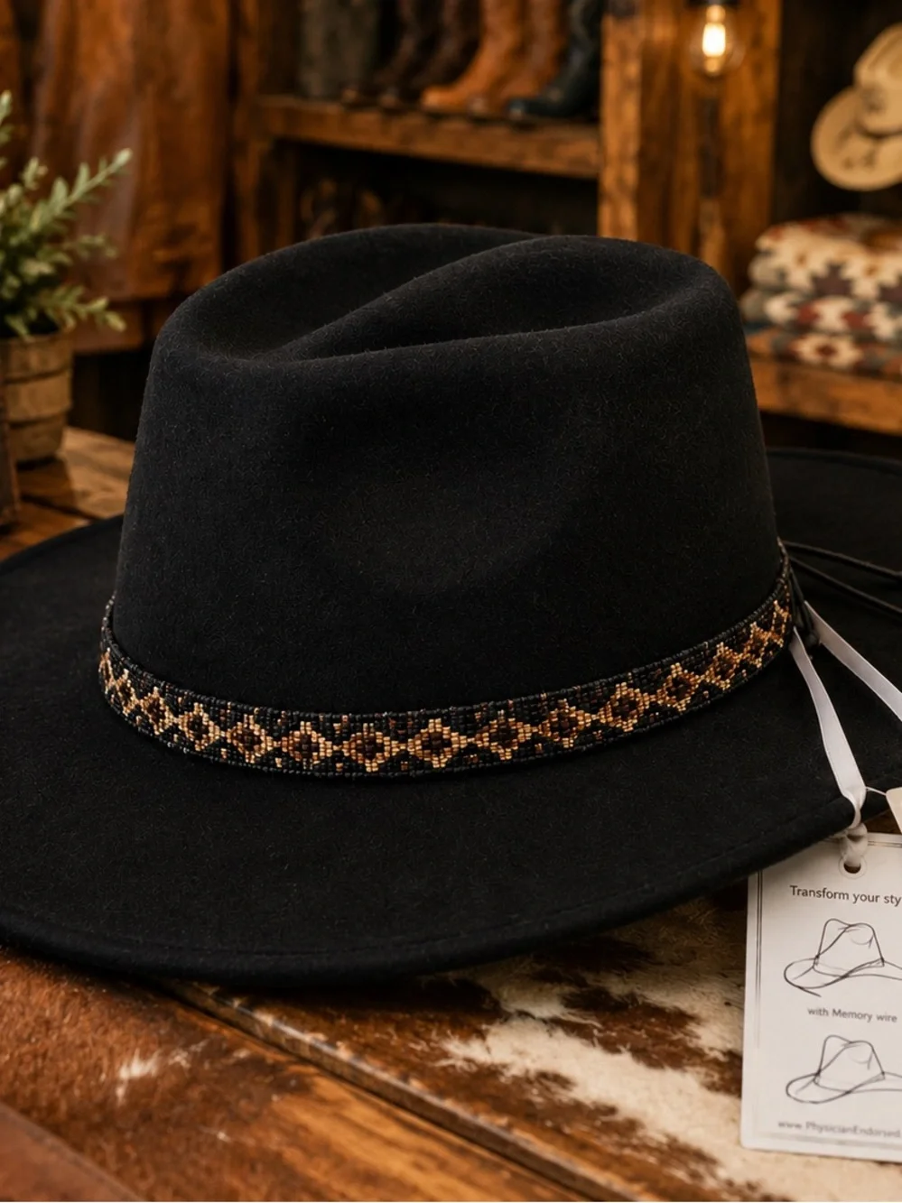 Nikki Beach Electra Black Wool Western Hat UPF 50+ Adjustable NWT